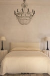 Rose Uniacke Bedspread on bed in Porcelain - Hemp Chevron at Dunlin