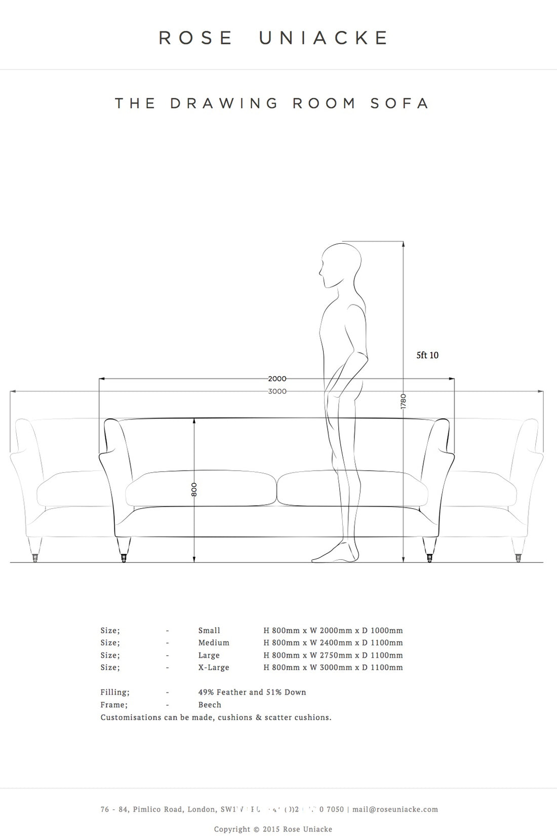Rose Uniacke Drawing Room Sofa Spec Sheet