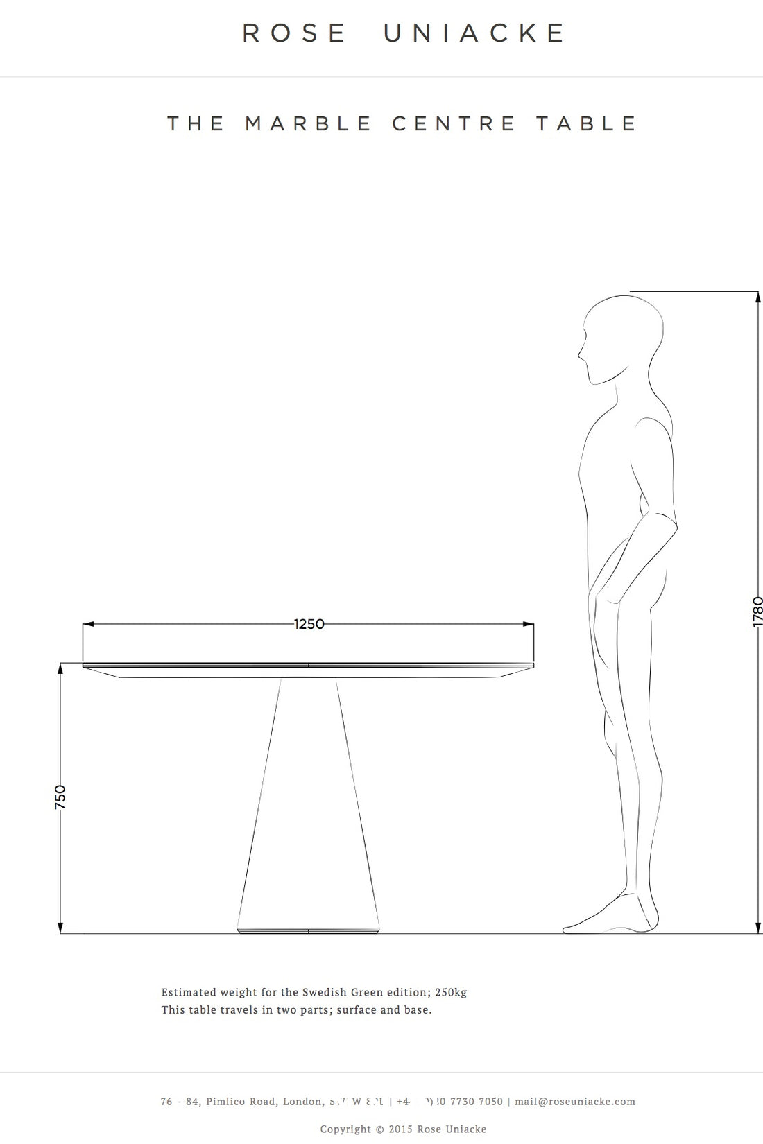 Center Table in Swedish Green Marble by Rose Uniacke