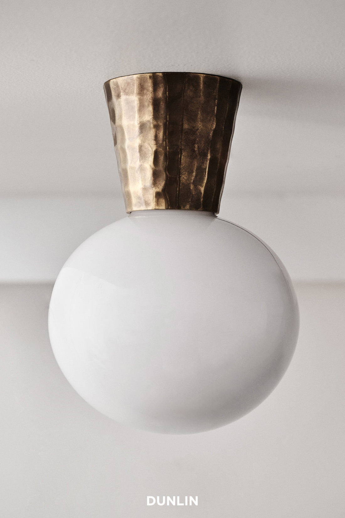 DUNLIN Heavy Weight Brass Facet Ceiling and Wall Light with Opal Glass- Raw Tarnished Brass