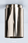 A modern cylindrical wall-mounted light fixture with a highly polished, reflective metallic finish, shown against a light blue background with the brand name 'DUNLIN' at the bottom.