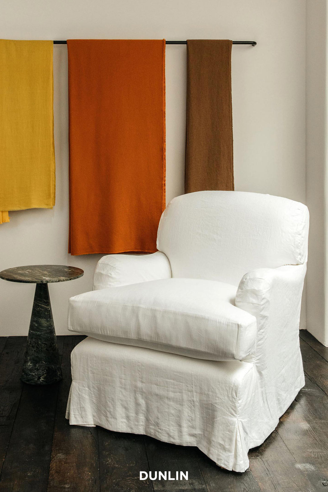Mummy Chair by rose Uniacke in White loose cover 