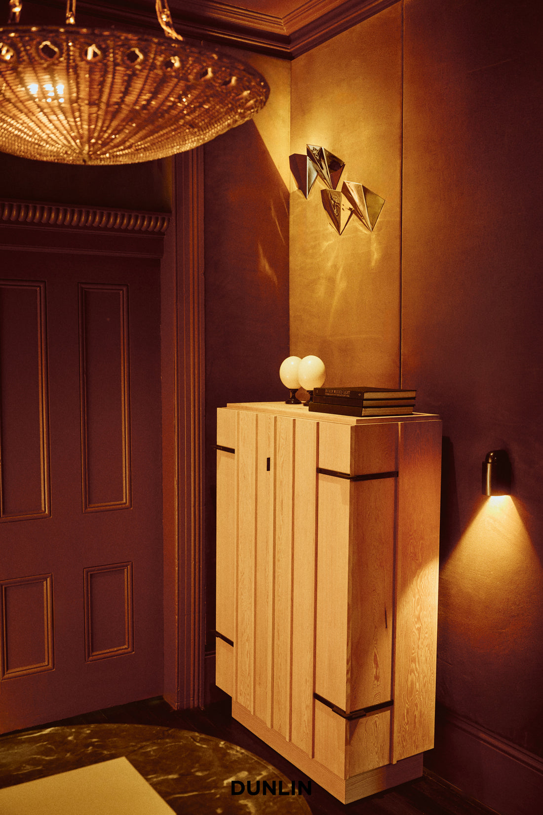 Piero Large Pendant with Polished Brass Chain by DUNLIN wth Rose Uniacke douglas fir