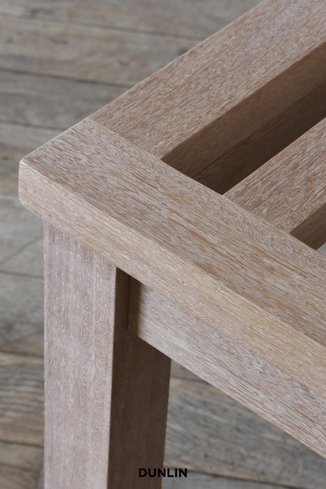 Teak Detail Slatted indoor/ Outdoor Bench by Rose Uniacke at Dunlin