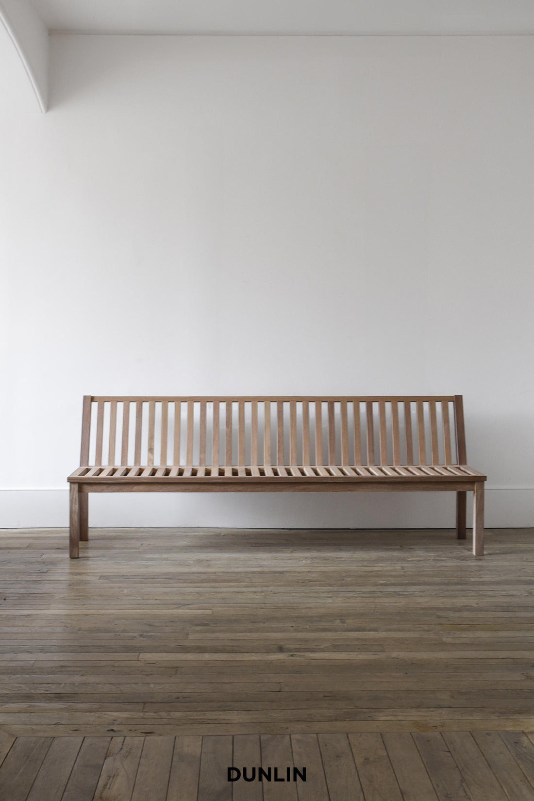 Slatted indoor/ Outdoor Bench by Rose Uniacke at Dunlin