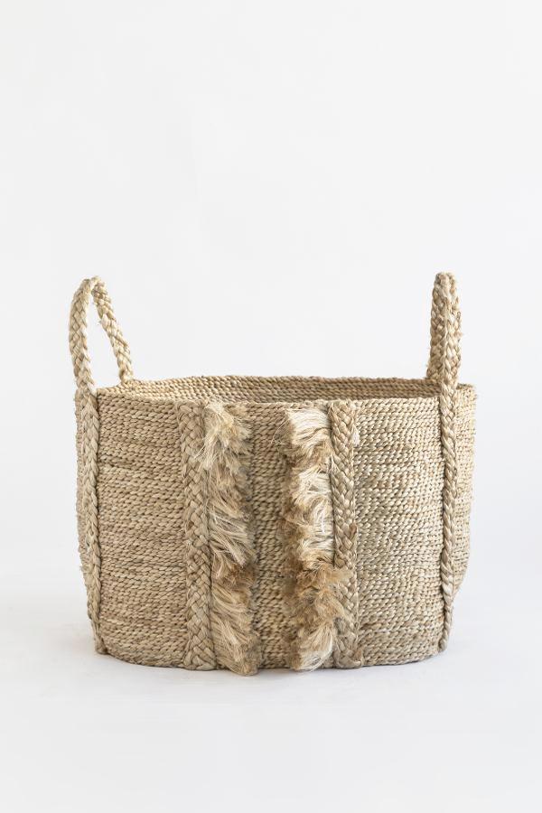 J'Jute Bazar Medium Wide Fringe Jute Basket